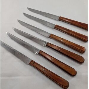 Craftsman Steak Knives‎ Set of 6 Stainless Steel Wood Handle Dinner Knives